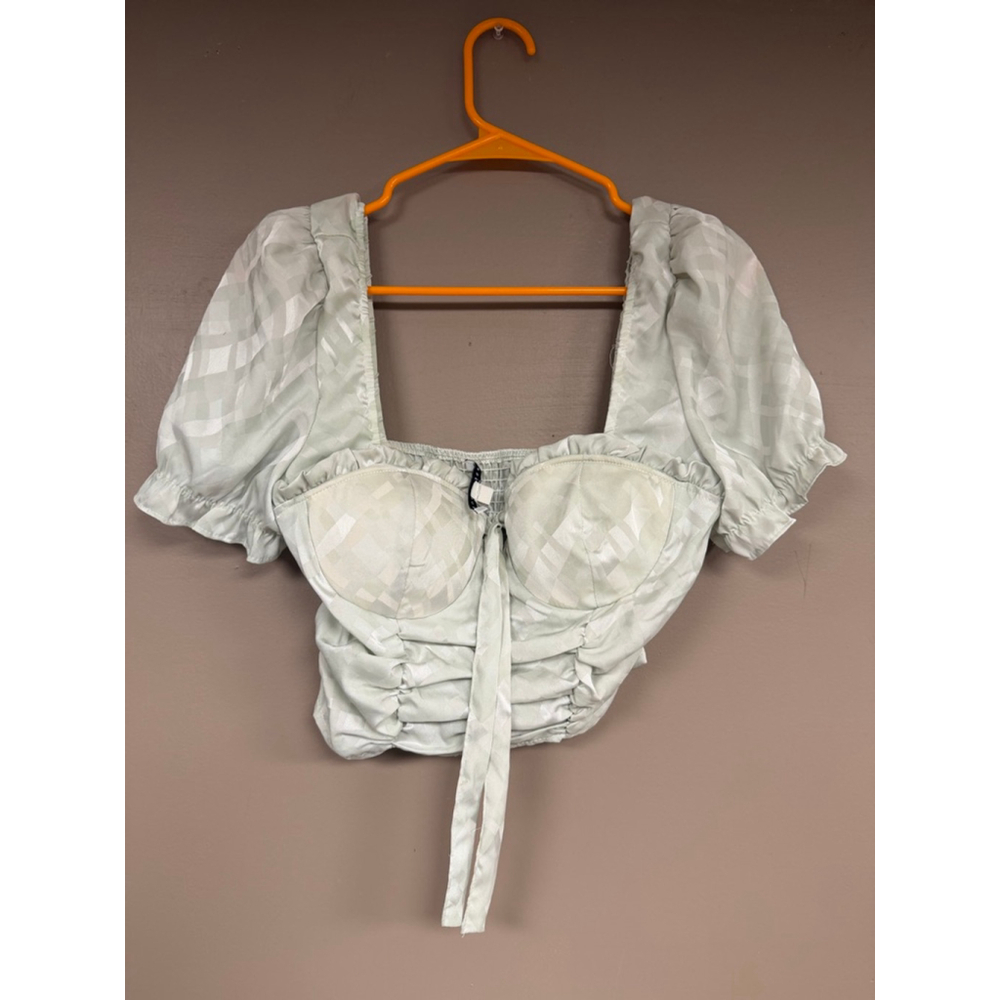 Women's Haute Monde Light Green Puff Sleeve Crop Top Size M